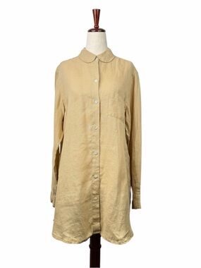 Emily Levine Handmade Button Down Cotton Peter Pan Collar Tunic Dress Shirt S/M